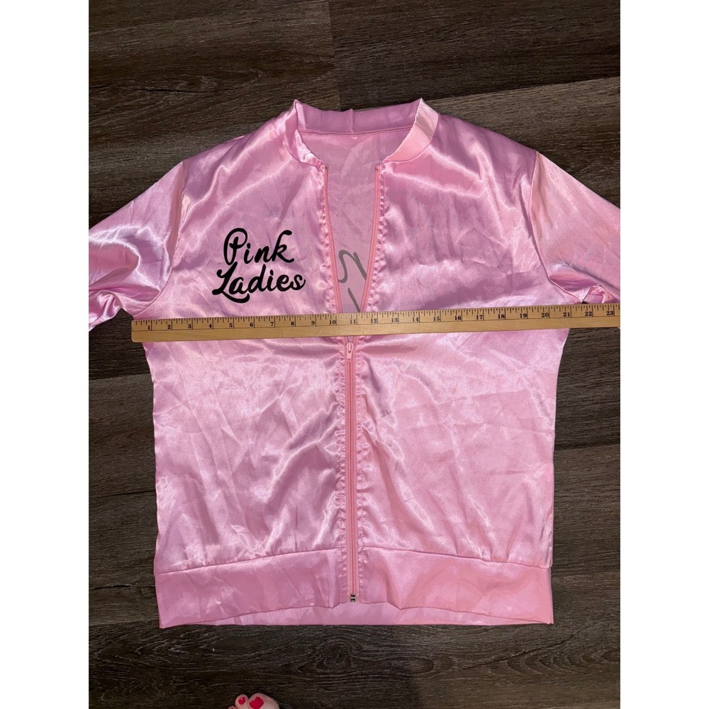 Grease Pink Ladies Costume Jacket Satin Pink Womens Size Medium Zip Up Bomber - Picture 5 of 7